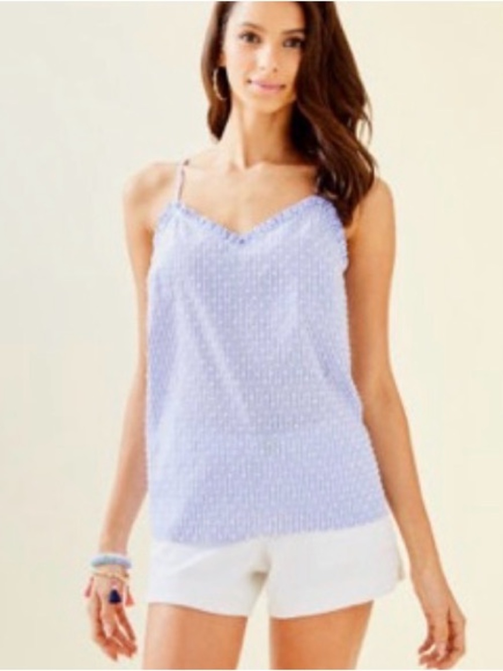 NWOT Lilly Pulitzer Light Blue Dot Dusk Ruffle Spaghetti Strap Tank Top